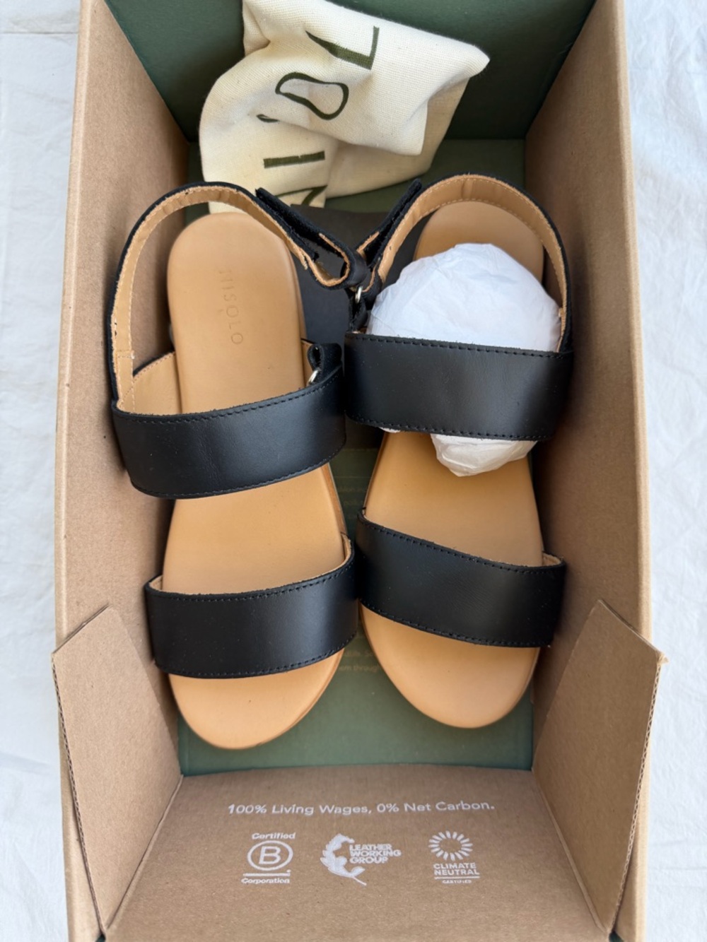 Nisolo Black Leather Two-Strap Sandals